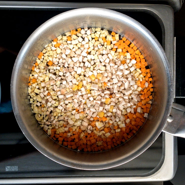 Image of Blanch the vegetablesSet a small pot of water to boil....